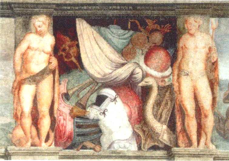 Particolare degli affreschi di Lamberto Sustris